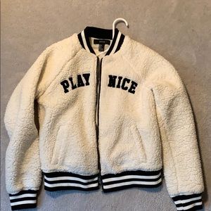 F21 white fluffy jacket